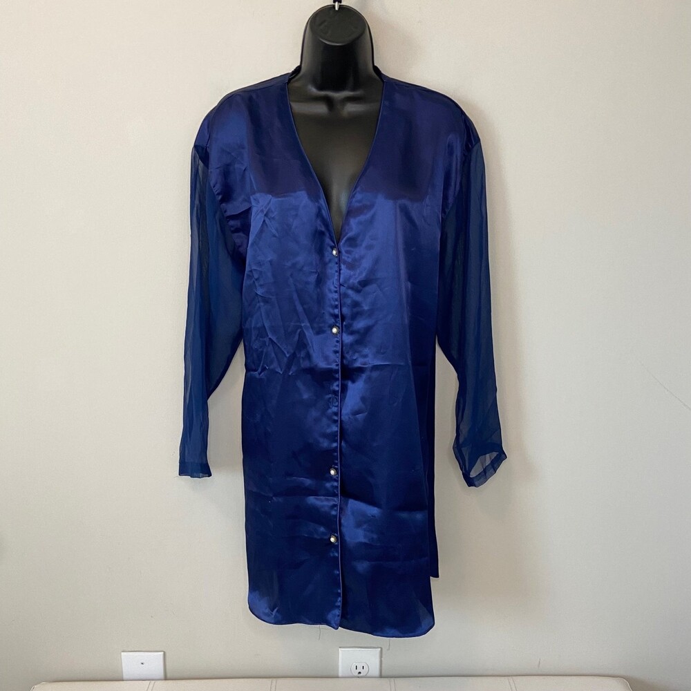 Victorias Secret Gold Label Blue Kimono Shirt Dress Sz Med/Large